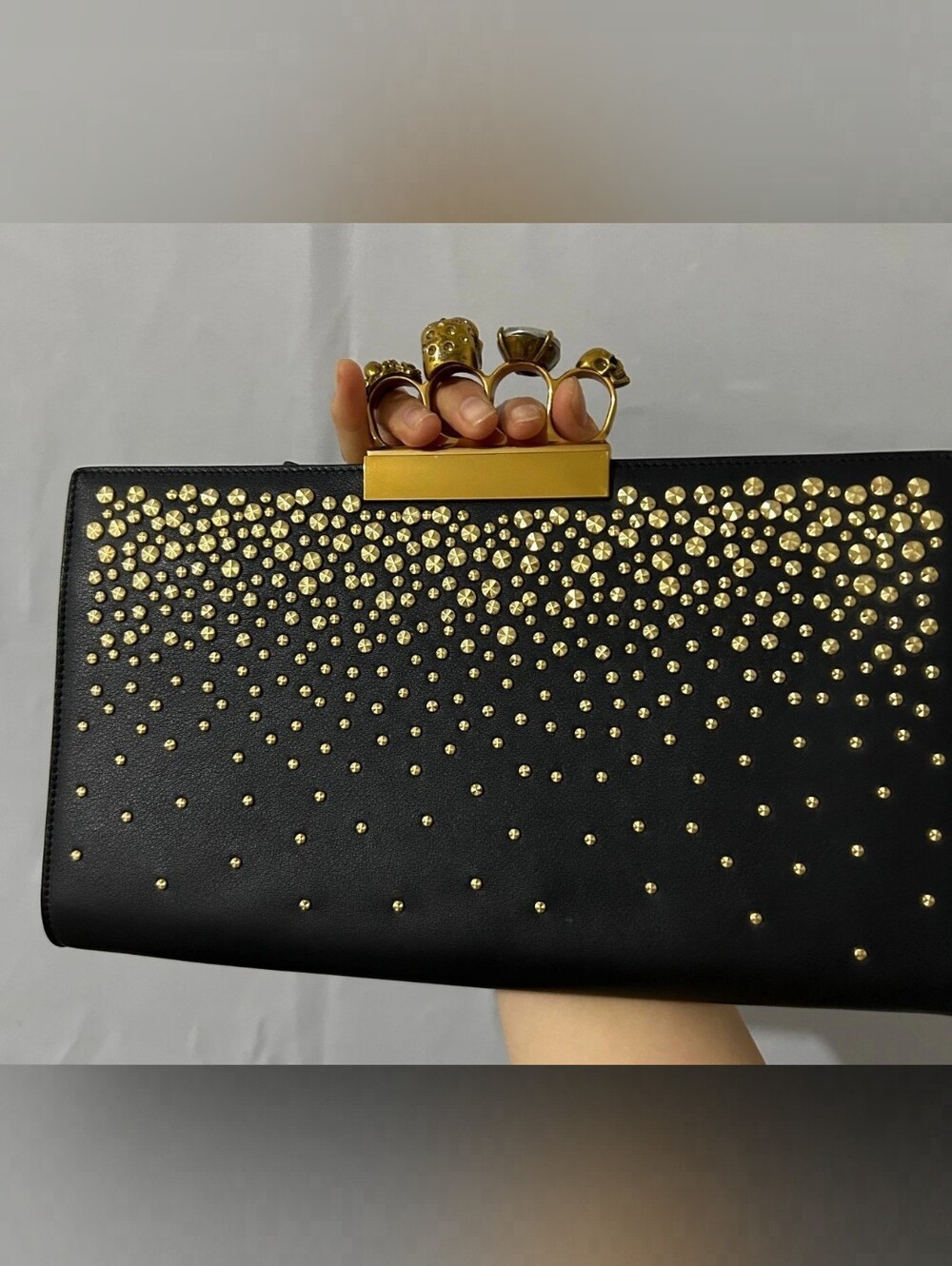 Alexander Mcqueen Black Studded Four-Ring Skull Knuckle Clutch